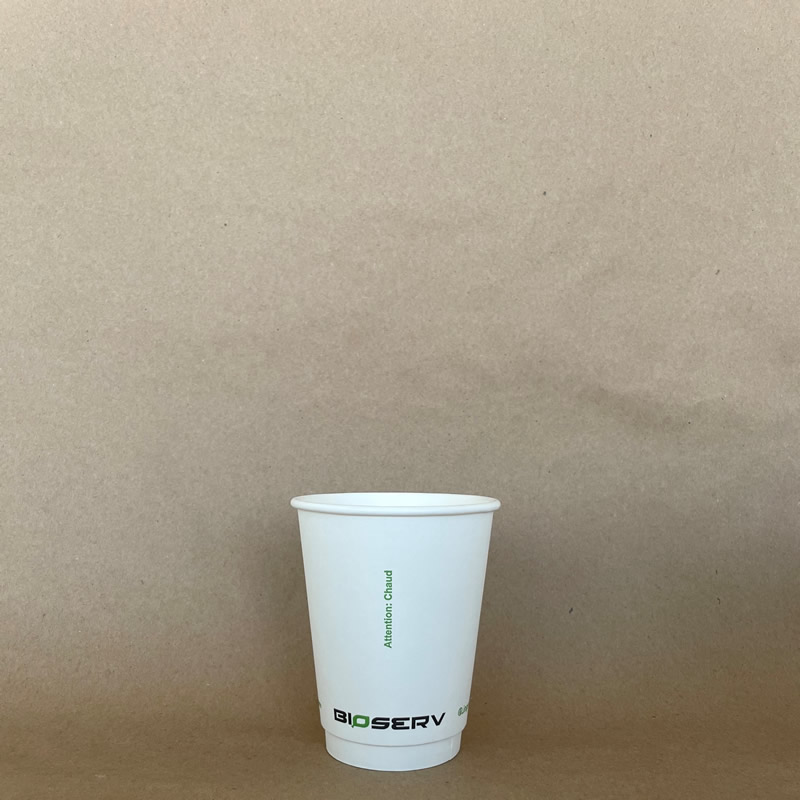 12oz. White Bioserv Double Wall AG Hot Cup